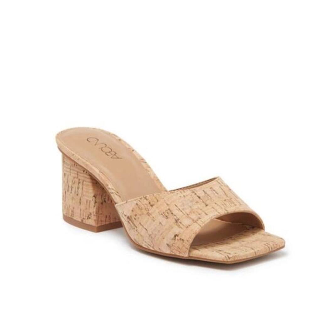 Abound Women's Erica Cork Block Heel Square Toe Slide Sandals Tan 11M